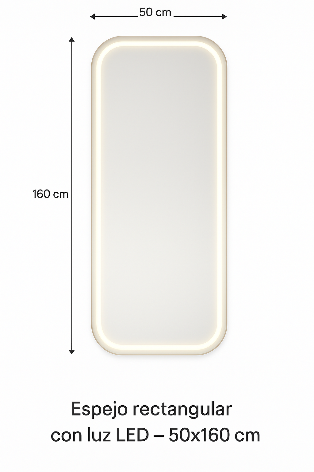 Rechteckiger Spiegel mit LED-Licht – 50x160 cm